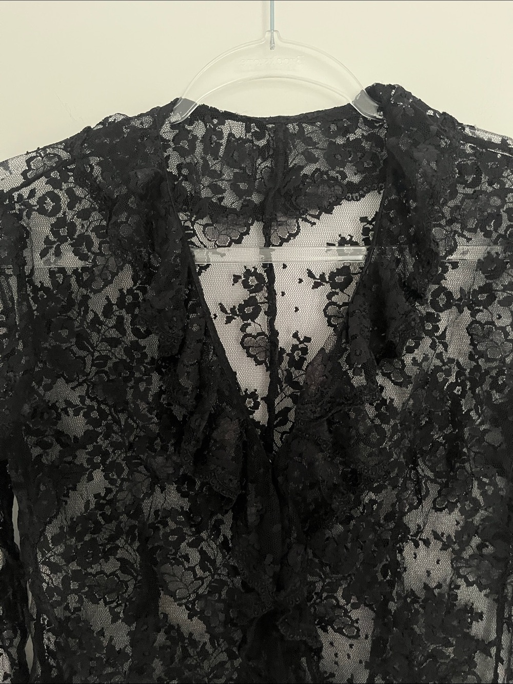 Sheer Black Lace Long-Sleeve Women's Top - Picture 2 of 8